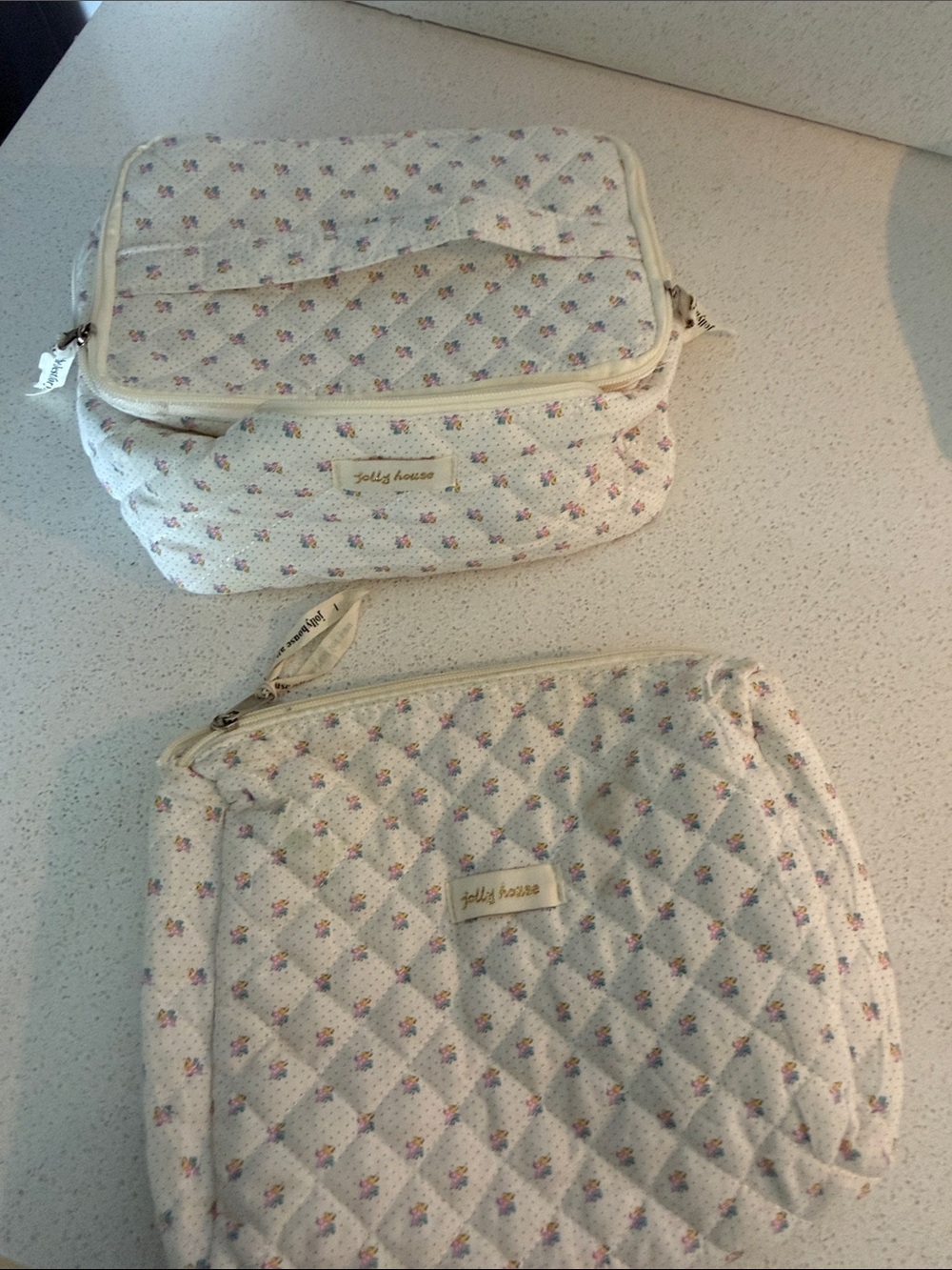 Amazon Cream Quilted Floral Cosmetic Bags Set